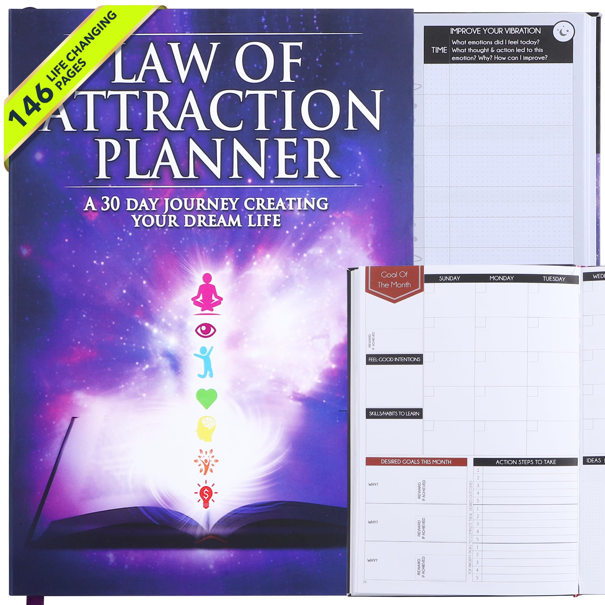 Law of Attraction Planner - A 30 Day Journey Creating Your Dream Life & Goal Planner, Personal Organizer, Gratitude Journal, Foldable Vision Board and Manifestation Journal for Women & Men