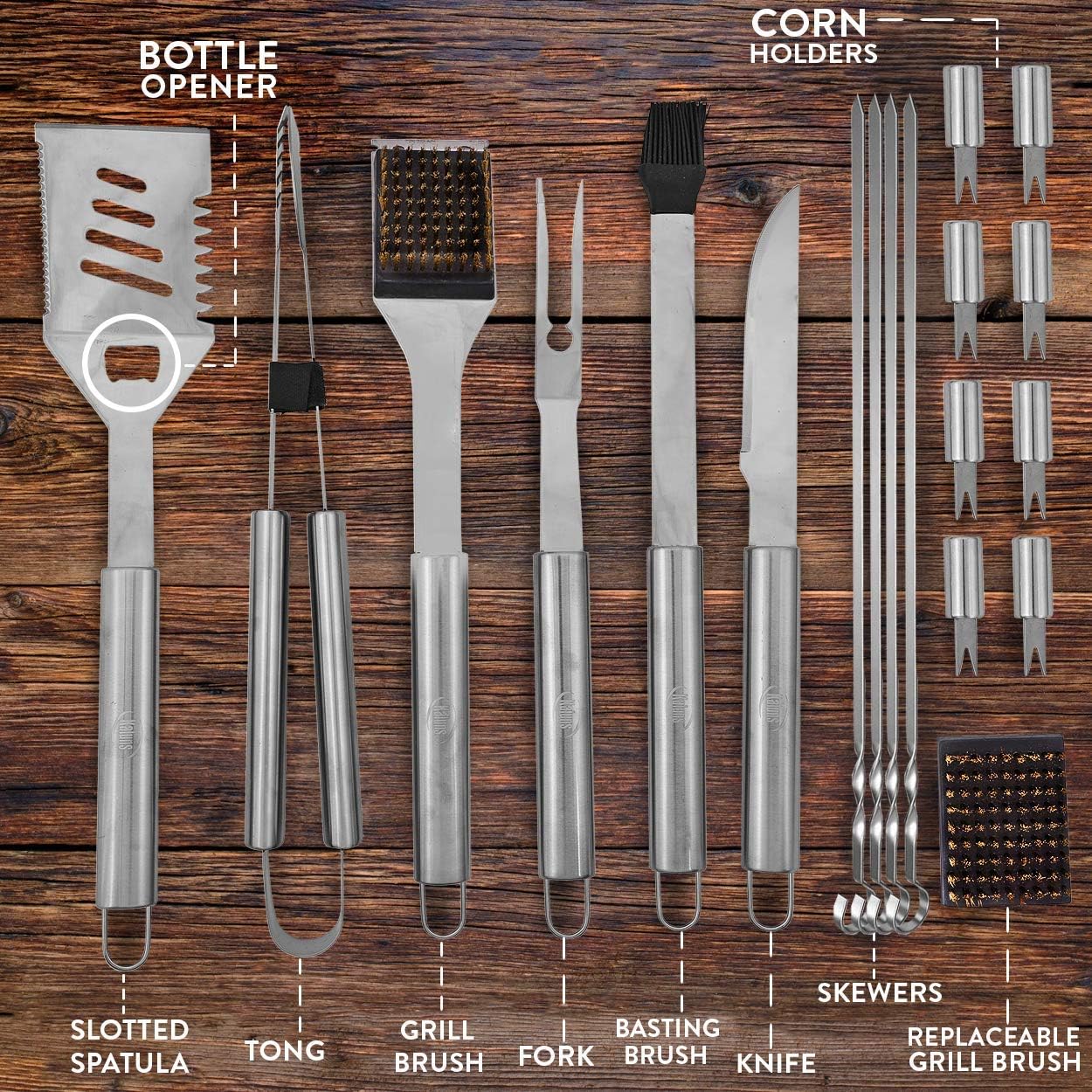 Deluxe Grill Set, Grill Accessories, 21 Piece Grilling Set, Heavy Duty Stainless Steel BBQ Tools Professional Grilling Accessories : Garden & Outdoor