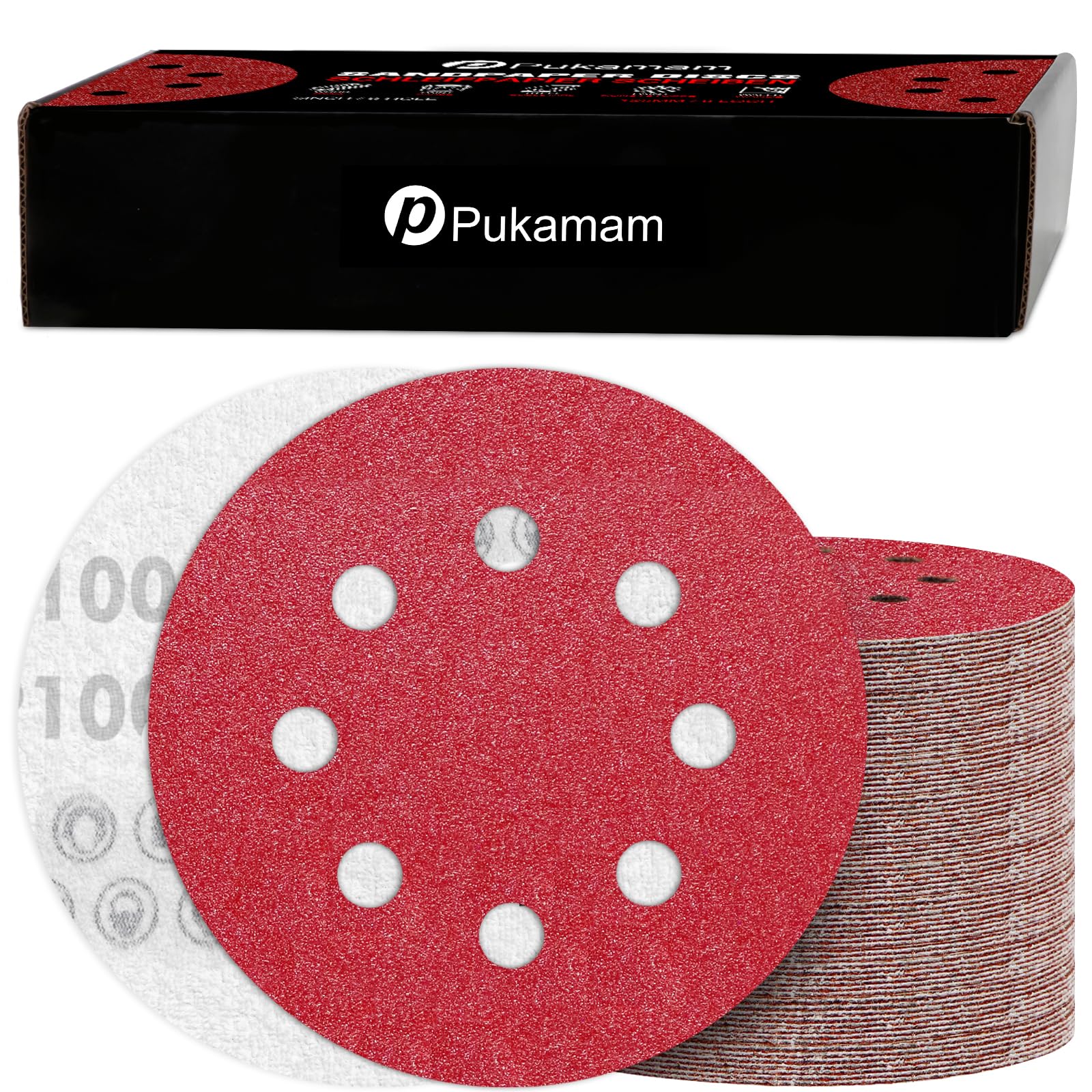 120PCS 125mm Sanding Discs 100 Grit for Random Orbital Sander Hook and Loop Sandpaper Set