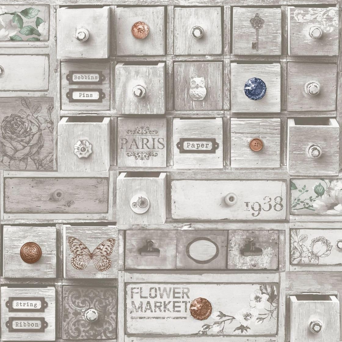 Fresco Trinket Box Wallpaper, Grey, 52 x 1000 cm - Image 3