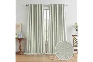 KEQIAOSUOCAI 102 Inch Linen Blackout Curtains for Ceiling Track System Back Tab, Loop Pocket Curtains 72 Inch Wide Pinch Pleated Drapes for Patio Sliding Glass Door, Greyish Beige,W72 x L102, 2 Panels