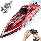BEZGAR HJ818PRO 16 Inch 55 KPH Brushless RC Boat for Adults | 55 KPH Speed &amp; Brushless Motor; Waterproof Hull; Large RC Speed Boat for Lakes; Red