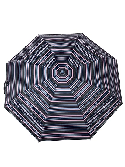 Women's Striped Printed Semi Automatic 3 Fold Umbrella (Blue)