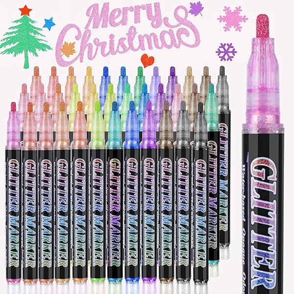 OLINGYOU GLITTER MARKER PENS,36 COLORS SELF-SHIMMER METALLIC MARKERS,GLITTER PAINT PENS DIY CRAFTS GREETING BIRTHDAY CARDS, MAKING POSTER,ALBUM,SCRAPBOOKING,WOOD，MUGS