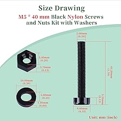 Pzsmocn 150 Pieces/50 Sets M5*40 mm Plastic Black