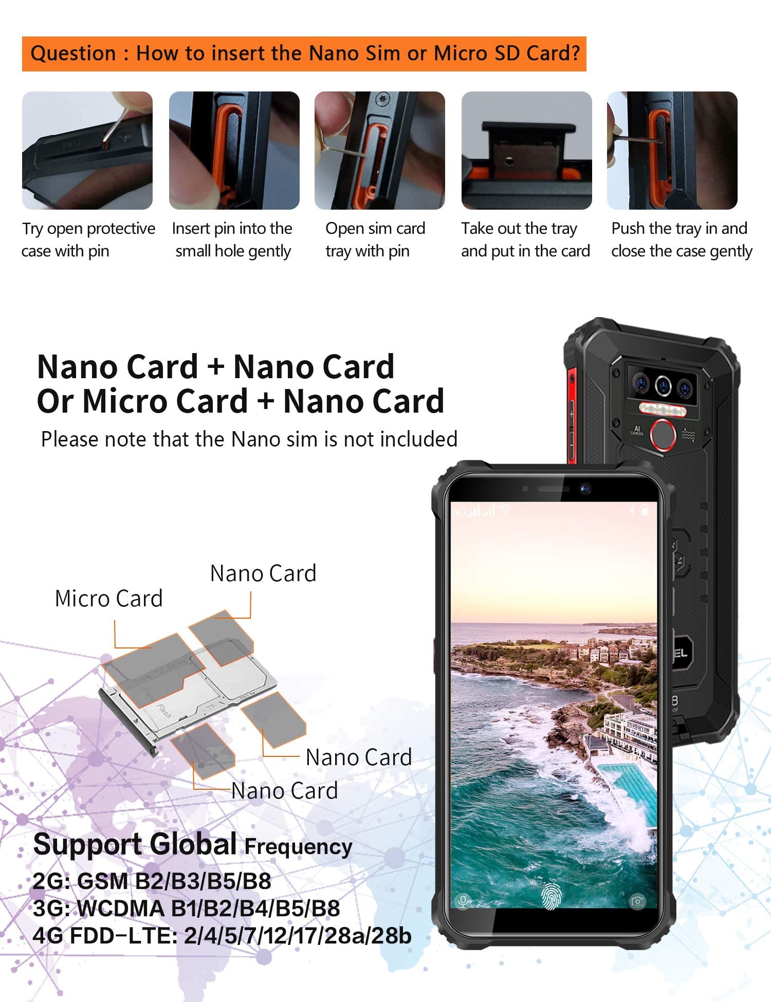 OUKITEL WP5 Pro (2021) Rugged Smartphone, 8000mAh Battery 4GB +64GB Android 10 Unlocked Cell Phones IP68 Waterproof 4G LTE Dual SIM Triple Camera 5.5 HD+ Global Version Face ID Fingerprint GPS