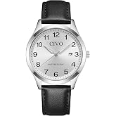 CIVO Silver Analog Watches for Men: Stainless Steel Easy Read Wrist Watch | Clear Large Numbers Date Luminous Waterproof - Minimalist casual business design, daily watch for students &amp; office workers