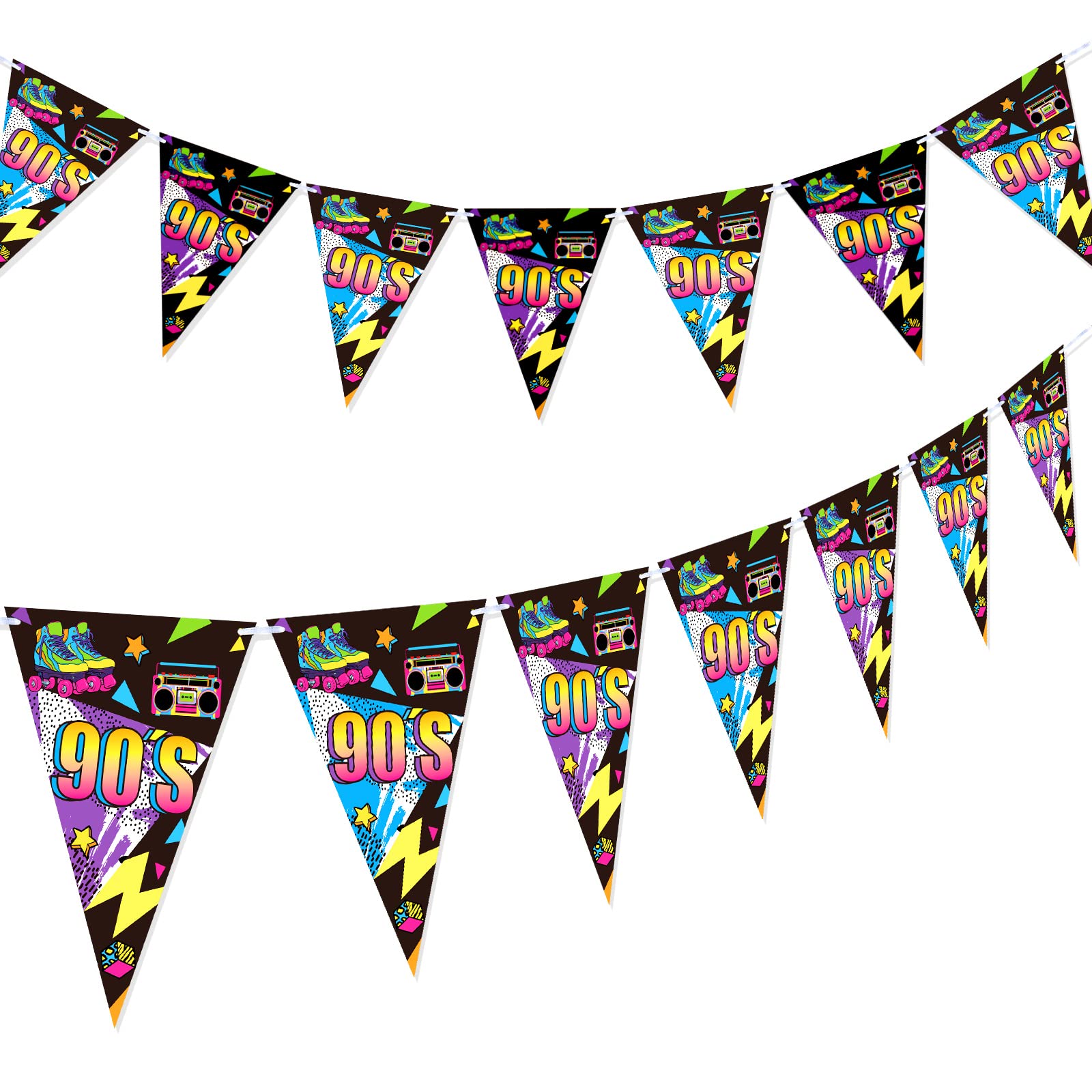 2 Packs 90s Party Decorations - 90s Banner & Flag Pennant Banners for Adults' Throwback Birthday Party