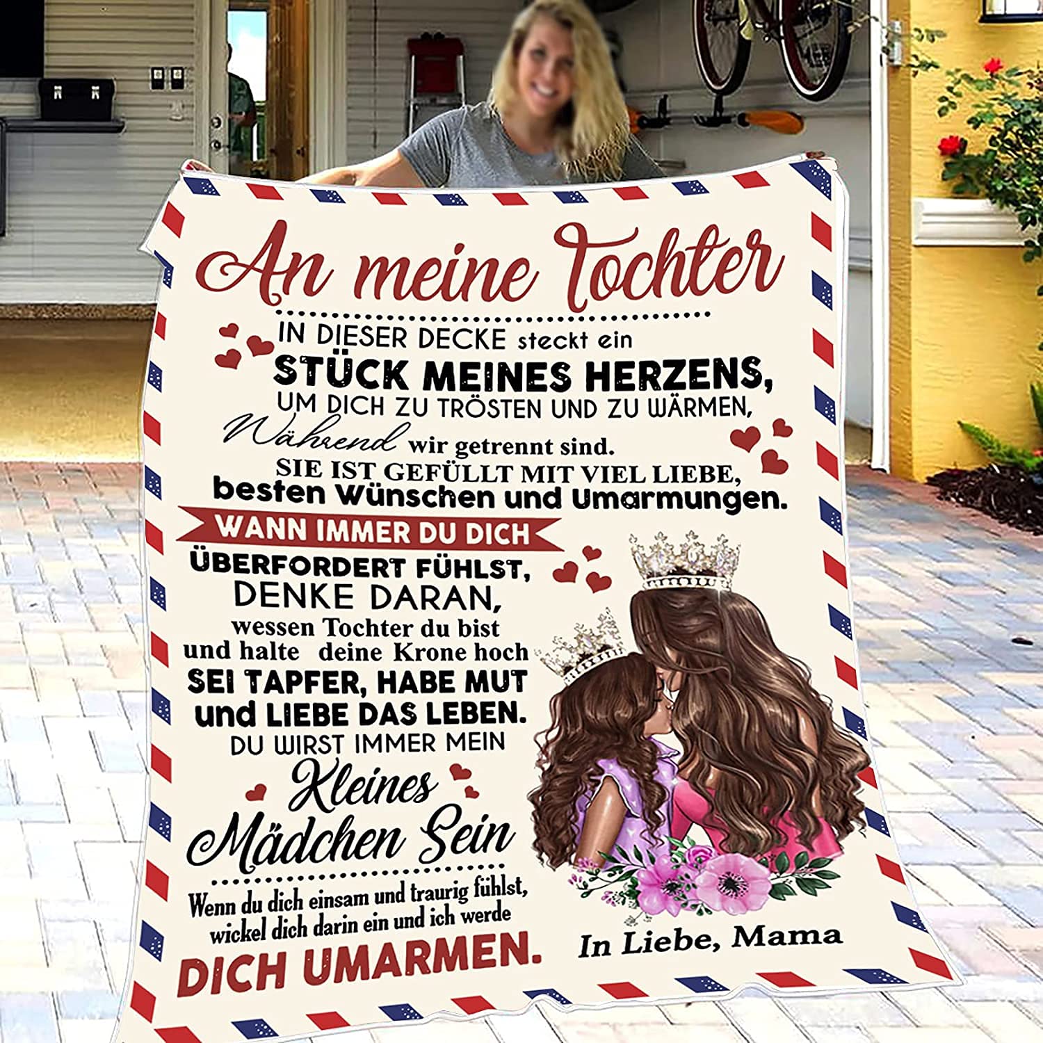Cuddly Blanket Personalised Gifts, Blanket An My Daughter German, Mother to Daughter Letter Blanket, Positive Encouragement and Love Daughter Flannel Blanket