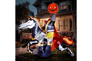 WBHome 9 Ft Halloween Inflatable Headless Horseman Outdoor Decorations, Day of The Dead Blow Up Yard Decor with Built-in LED Light (Plug in) for Lawn Home Dia de Los Muertos Party Indoor Outdoor