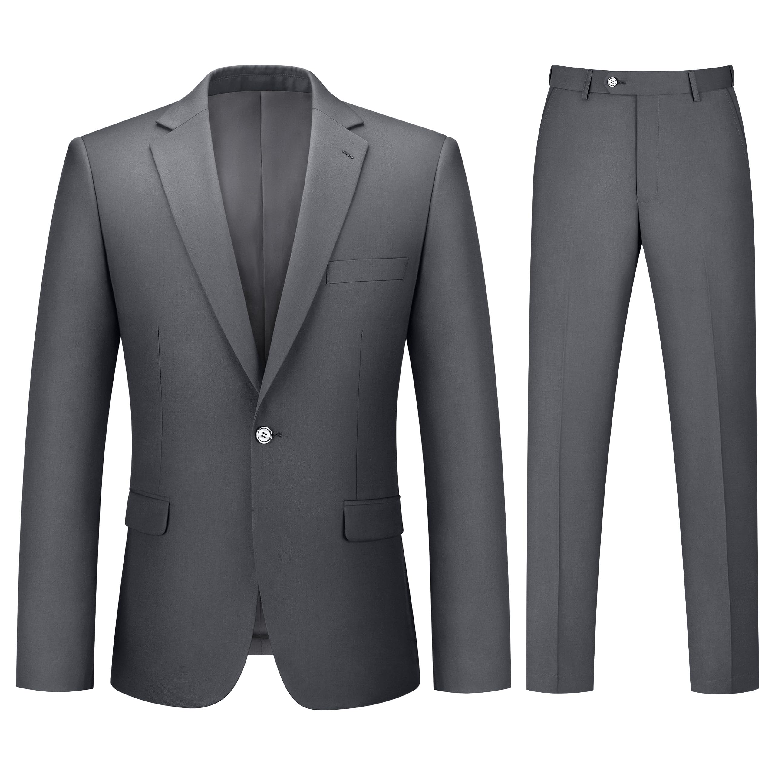 Photo 1 of LORENZO BRUNO Mens Suit 2 Piece Gray Suits for Men One Button Slim Fit Solid Jacket & Pants Tuxedo Set Business Wedding Party, Dark Grey, 3XL