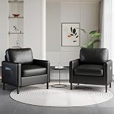 Black Faux Leather Accent Chairs Set of 2 with Arms, Waiting Room, Modern | STHOUYN Small Waiting Room Chairs with Metal Legs