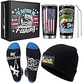 Zhamate Fishing Hunting Camping Gifts Funny Hat Socks Tumbler Gift Box for Dad Husband Boyfriend Grandpa Fathers Day Birthday Christmas Black
