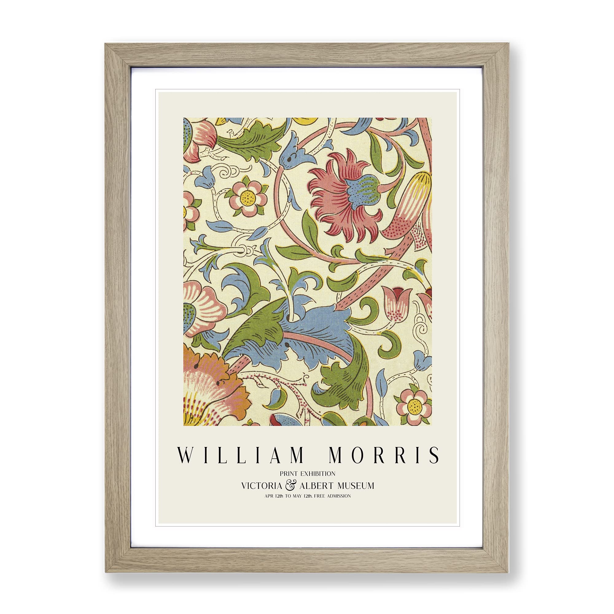 Lodden By William Morris Exhibition Museum Painting Framed Wall Art Print, Ready to Hang Picture for Living Room Bedroom Home Office Décor, Oak A4 (34 x 25 cm)