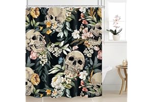 Mitpok Gothic Sugar Skull Shower Curtain 72Wx72H Skeleton Goth Retro Spooky Flower Floral Halloween Plant Leaves Botanical Mystic Bathroom Decor Aesthetic Bath Curtain Fabric Polyester 12 Pack Hooks