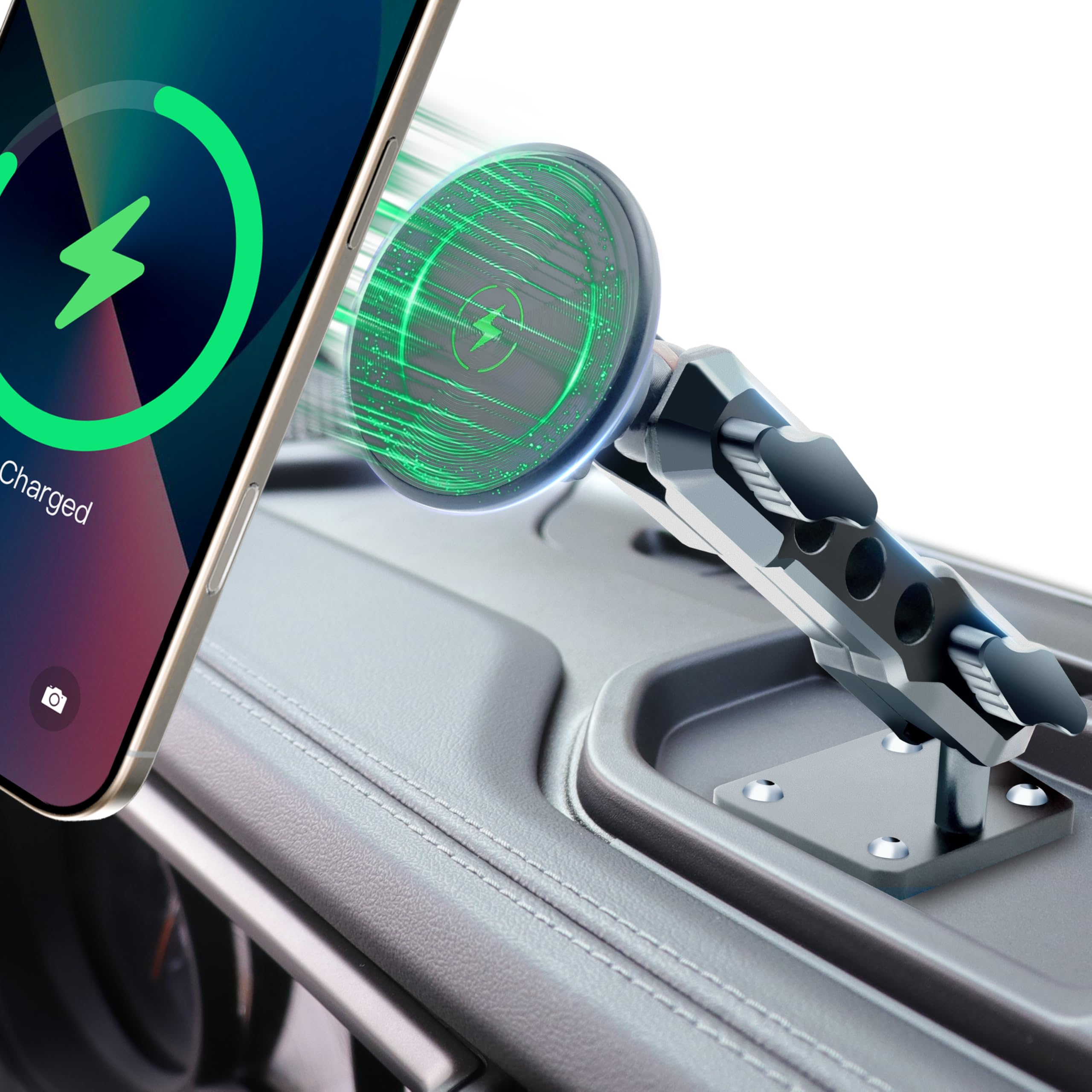 for JEEP 2024+ Wrangler JL JLU JT 4XE Phone Charger Mount - Wireless Charging Phone Holder for JEEP Wrangler Gladiator 2/4 Door Accessories, with the Strongest Magnets (NOT for 1945-2023 JL JT)