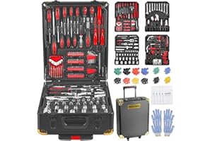 MasterSpec Professional 1180PCS Hand Tool Set Aluminum Case, Complete Tool Kit with Rolling Tool Box, Household Tool Kit, Ful