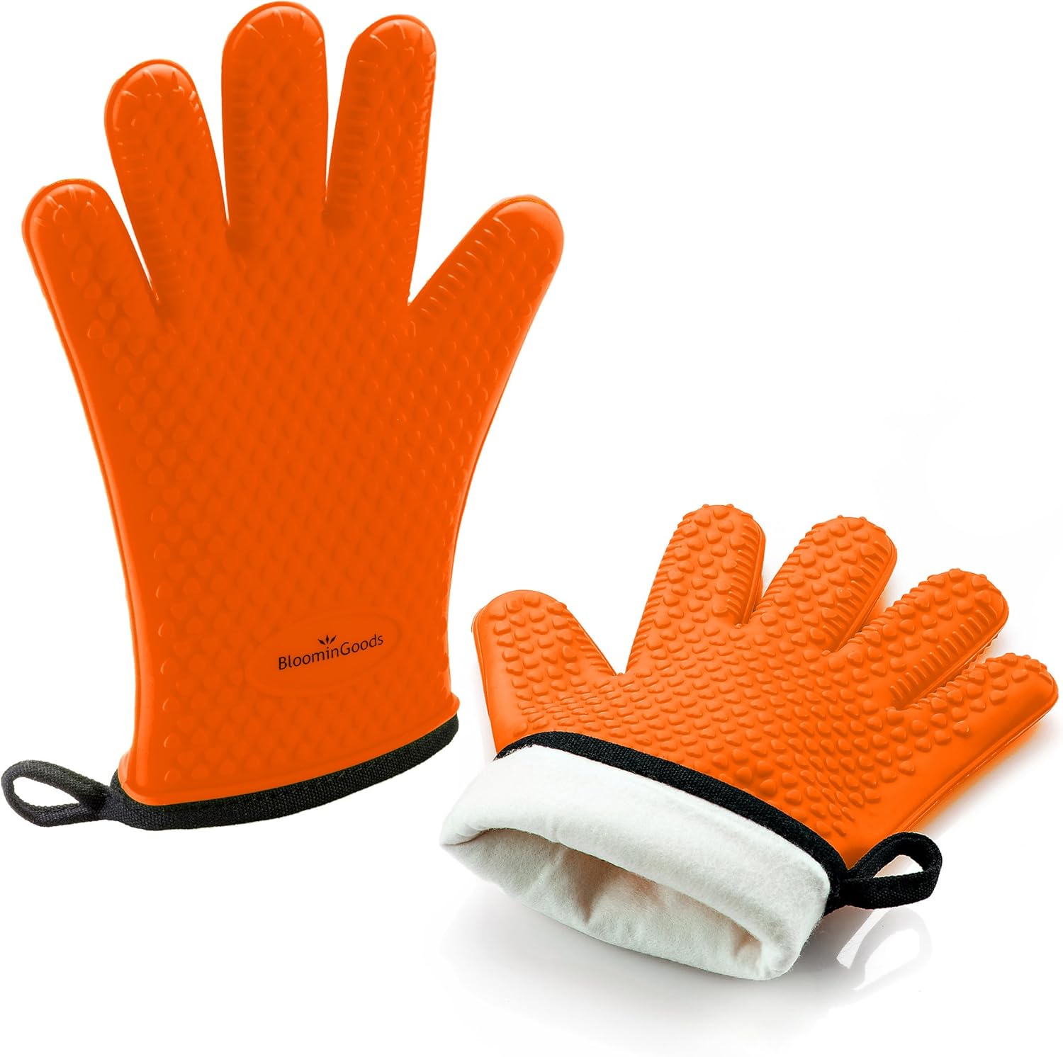 BloominGoods Silicone Cooking Gloves – Heat Resistant Oven Mitt & Barbecue Gloves for Grilling, BBQ and Baking - Non-Slip Potholders with Internal Protective Cotton Layer (Orange) : Garden & Outdoor