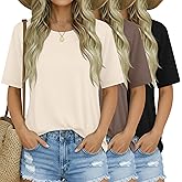 Huukeay 3 Pcs Womens Half Sleeve Top Elbow Length T Shirt Women Round Neck Basic T Shirt Summer Casual Blouses