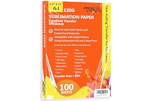 Frisco Crafts Sublimation Paper 8.5 x 11 Inches (100 Sheets) - Subli Paper for Inkjet Printer with Sublimation Ink - High Transfer Rate, Vibrant Colors, 120gsm for T-Shirts, Mugs & More