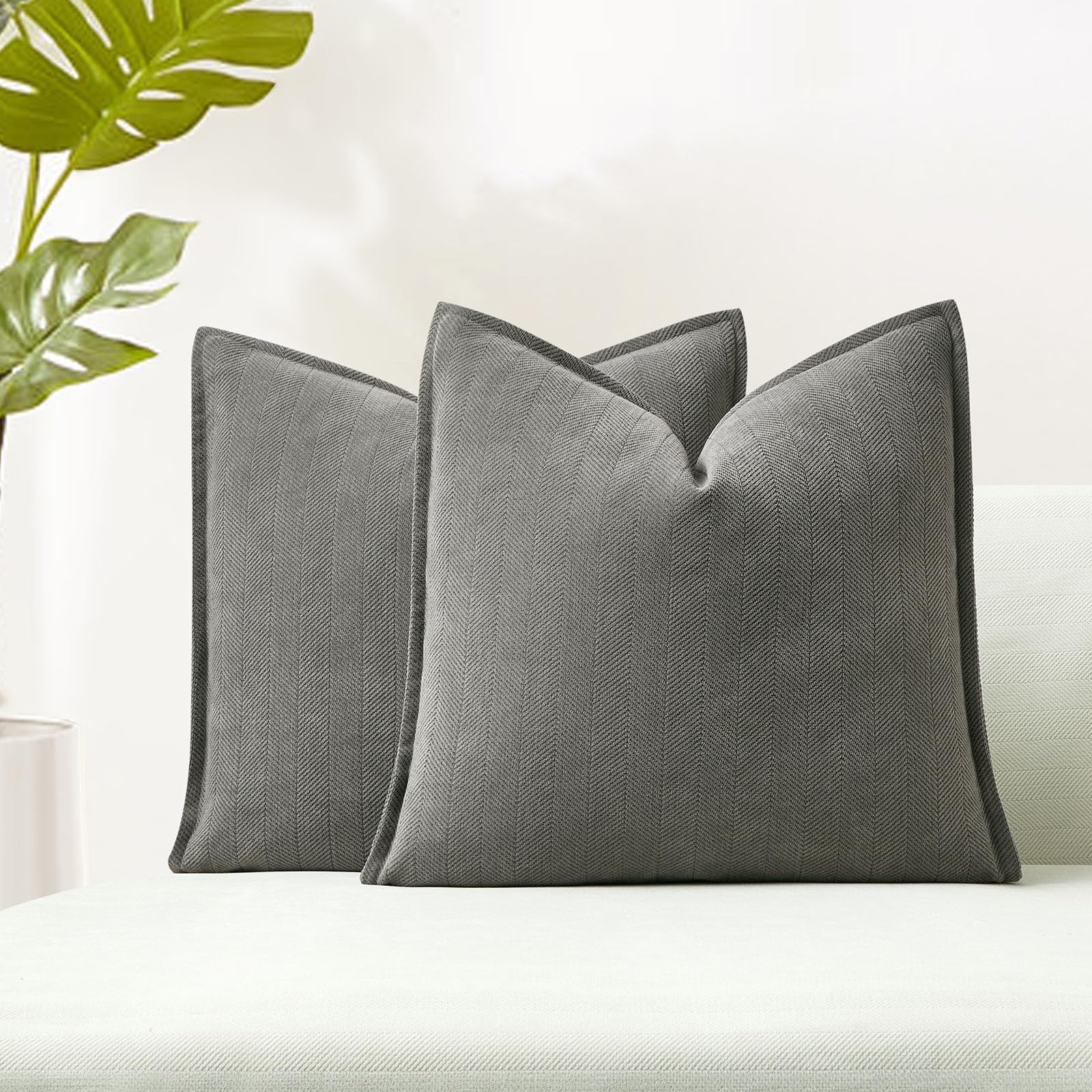Photo 1 of JUSPURBET Dark Grey Herringbone Textured Throw Pillow Covers 22x22 inch Set of 2 for Home Decor Living Room Couch Bed Decorative Soft Luxury Chenille Cushion Case with Invisible Zipper