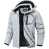 MAOYSSEN Men's Waterproof Ski Jacket — Padded Warm Lined Winter Jacket, Detachable-Hood Parker Windproof Jacket