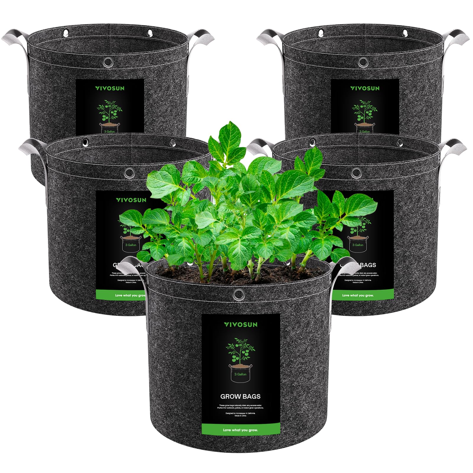 VIVOSUN 5-Pack 12L Grow Bags Heavy Duty 500G Thickened Nonwoven Plant Fabric Pots with Handles for Vegetables, Flowers, Fruits, Greenhouse and Garden
