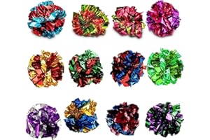 SunGrow 12 Pack Cat Crinkle Balls - 2 Inch Toys for Indoor Pets - Keep Your Feline Energetic & Excited with Vibrant Colors, L