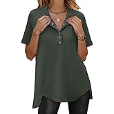 ANRABESS Womens Waffle Knit Tops Summer Short Sleeve Henley Shirts Dressy Casual Blouse 2026 Spring Loose Tunics Outfits
