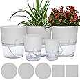 ETGLCOZY Self Watering Pots for Indoor Plants, 5 Pack 6/4.1/3.2 Inch Flower Pot Modern Decorative Plastic Planter with Extra Large Water Storage for All House Plants, Flowers, Herbs(White)