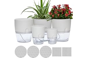 ETGLCOZY Self Watering Pots for Indoor Plants, 5 Pack 6/4.1/3.2 Inch Flower Pot Modern Decorative Plastic Planter with Extra Large Water Storage for All House Plants, Flowers, Herbs(White)