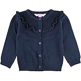 RuffleButts Sweater Knit Ruffle Trim Cardigan - Dark Navy - 12-18 Months