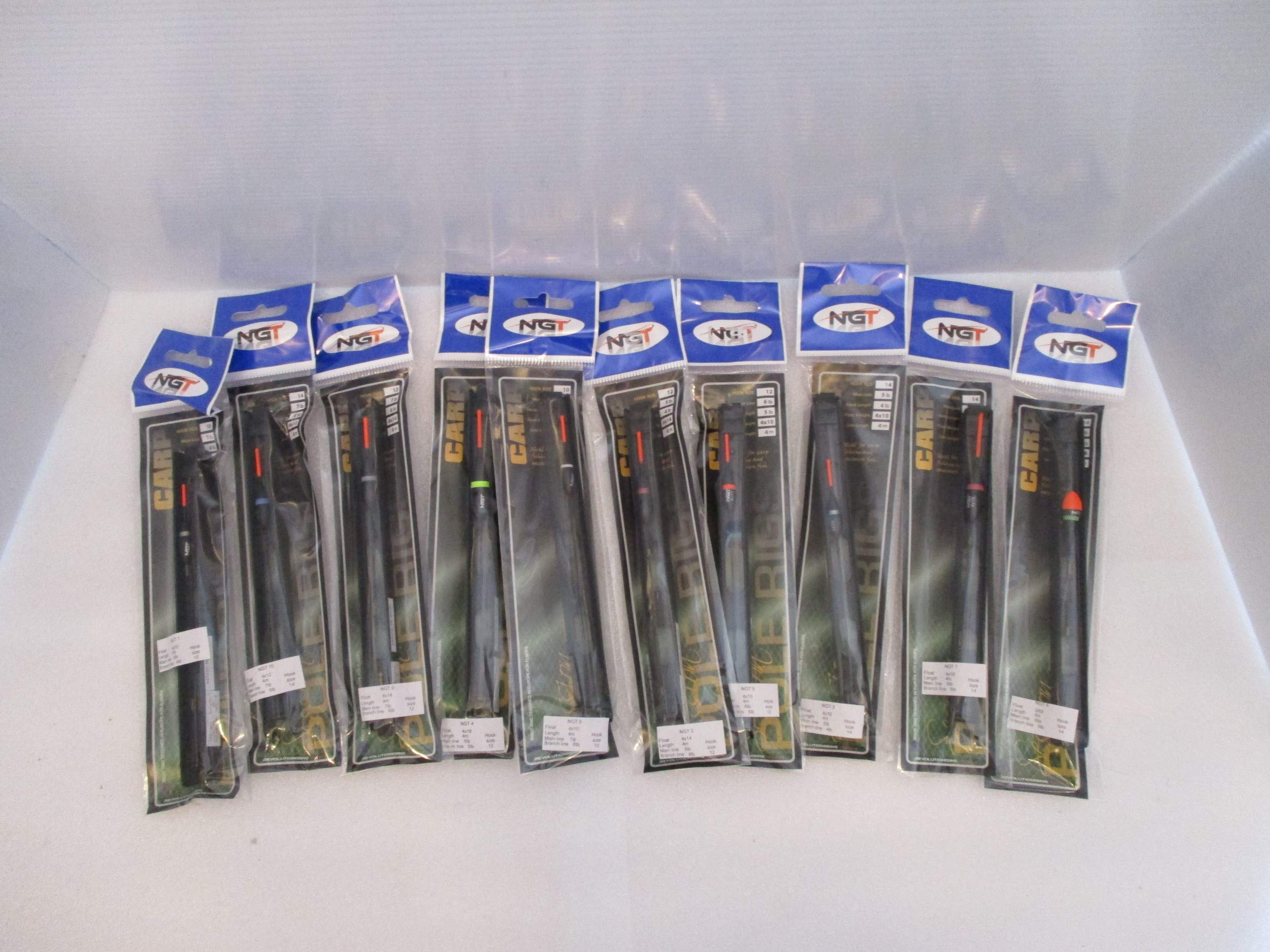 NGT 10 Assorted Barbless Pole Float Rigs Carp & Specimen Fishing