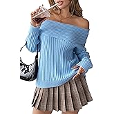 Cakulo Womens Off The Shoulder Sweater Ribbed Oversized Long Sleeve Tops 2026 Casual Knit Pullover Sweaters