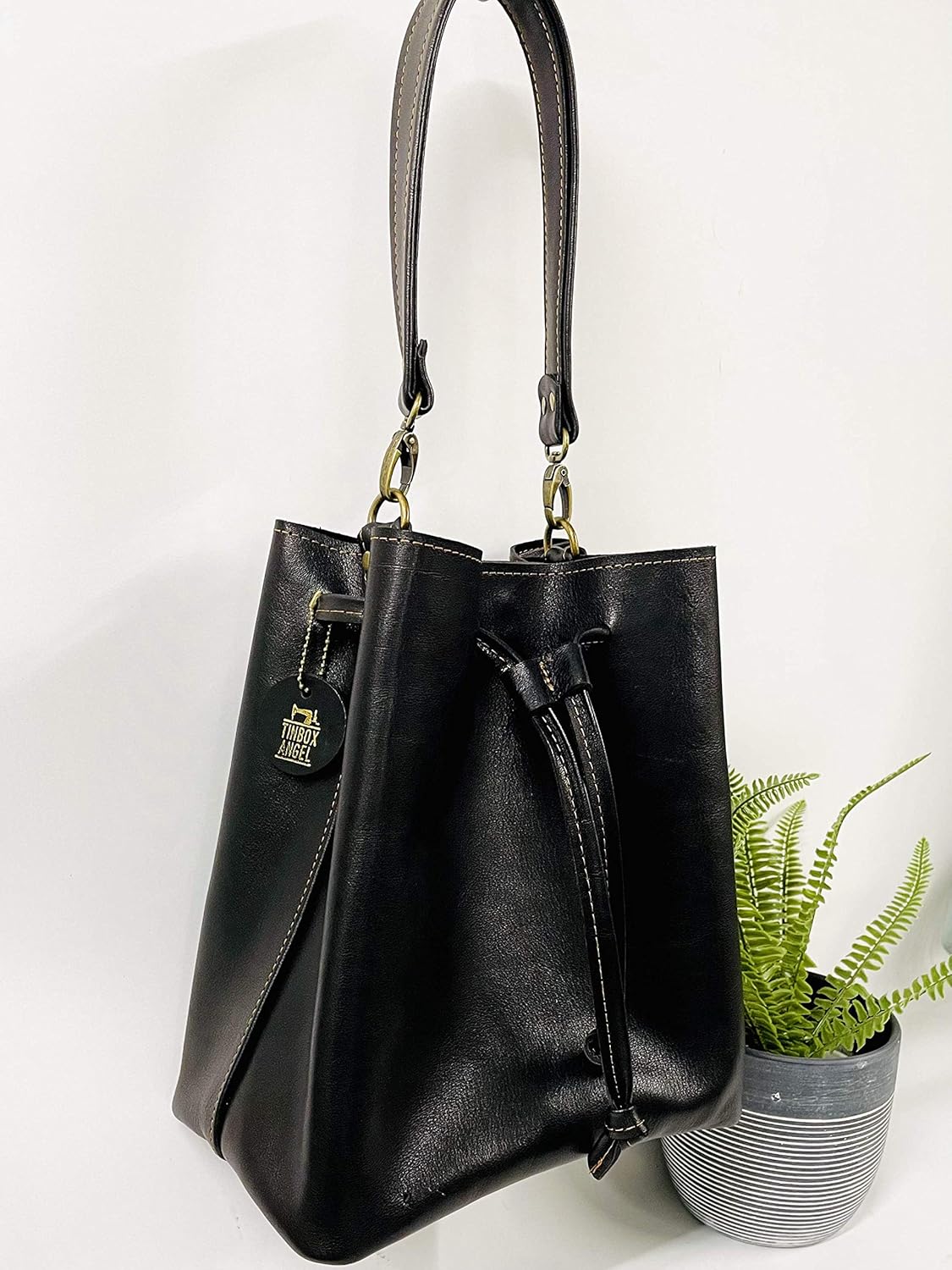 Quality Leather Black Bucket Bag Amazon.co.uk Handmade