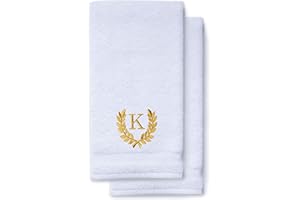 TURQUAZ Decorative and Monogrammed Hand Towels for Bathroom Kitchen Makeup | Personalized Gift for Wedding-Bridal | Roman Font Custom Luxury Turkish Towel | Spa Collection, Oversized, 16 X 30 Inch, Set of 2