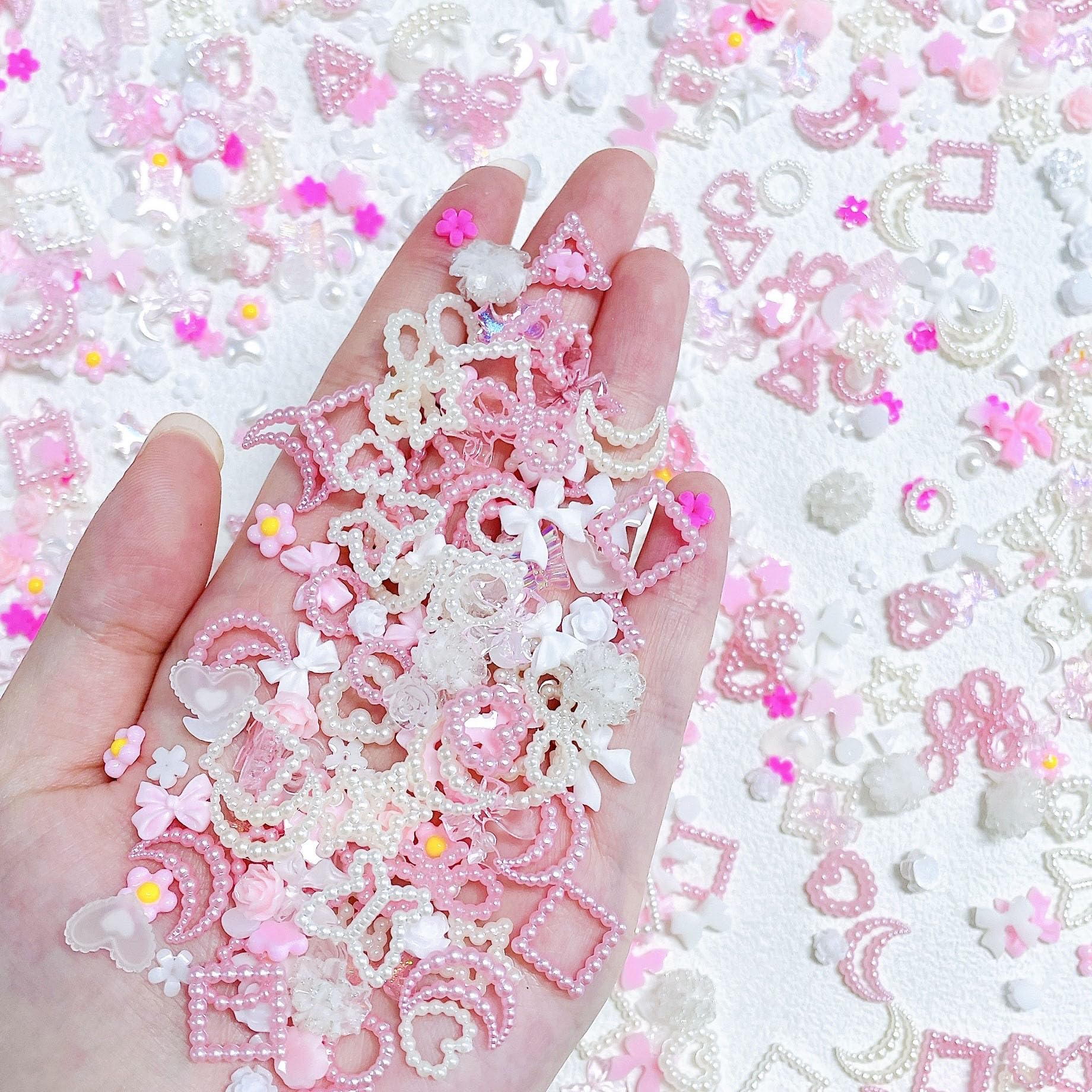 3D Nail Charms,350PCS Mixed Styles Flowers Bow Heart Moon Pearl Nail Art Charms,Bowknot Resin Nail Ornaments Nail Gems for Manicure Design Decorations Jewelry Accessories DIY Crafts — image 1
