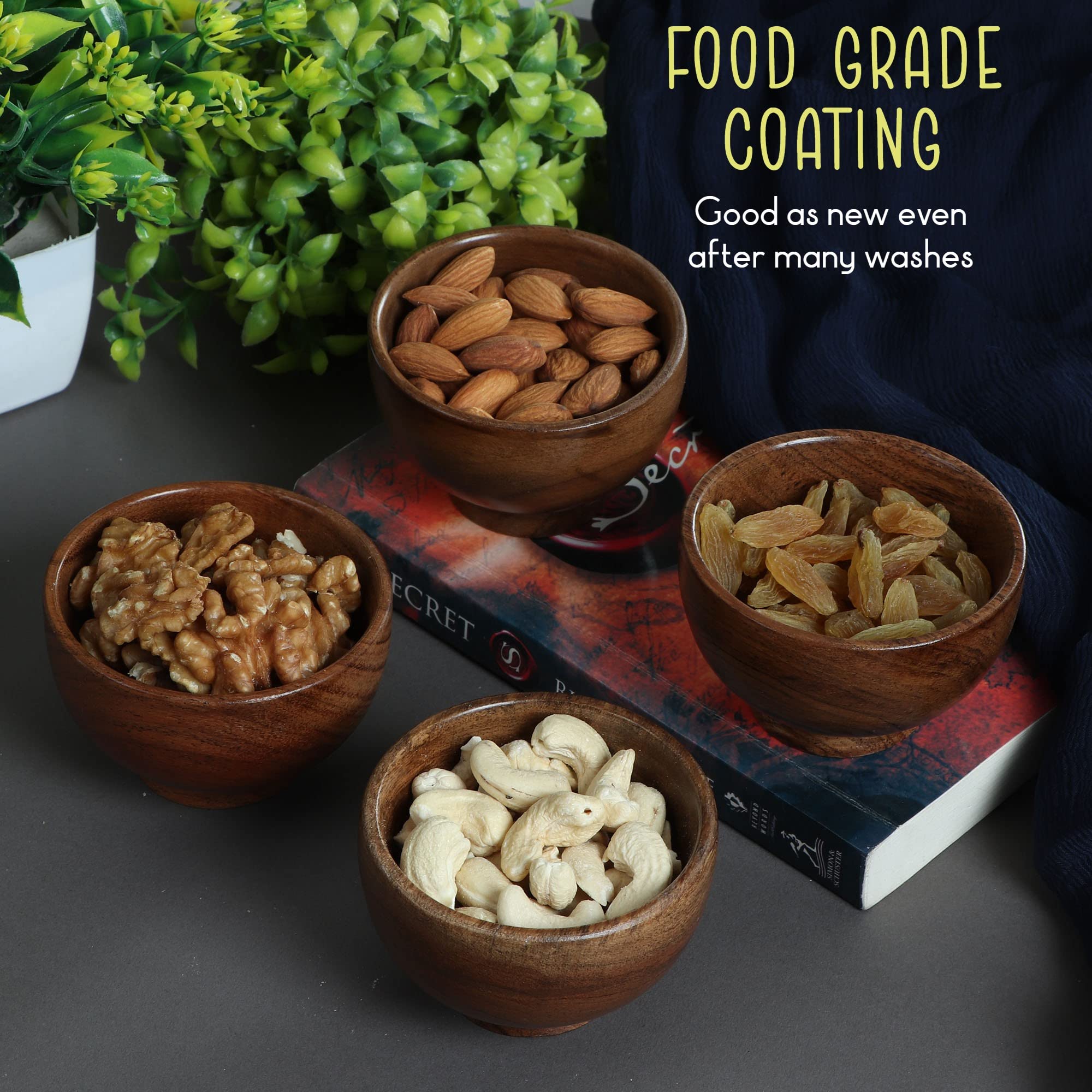 LAVAUX DESIGNS Set of 6 Acacia wood small bowls, 4 fl oz 3.25 * 2 inches | Hand carved wooden Kitchen Mini Cups for dipping sauce, salsa, Prep, salt & Condiments | Charcuterie board accessories - Image 5