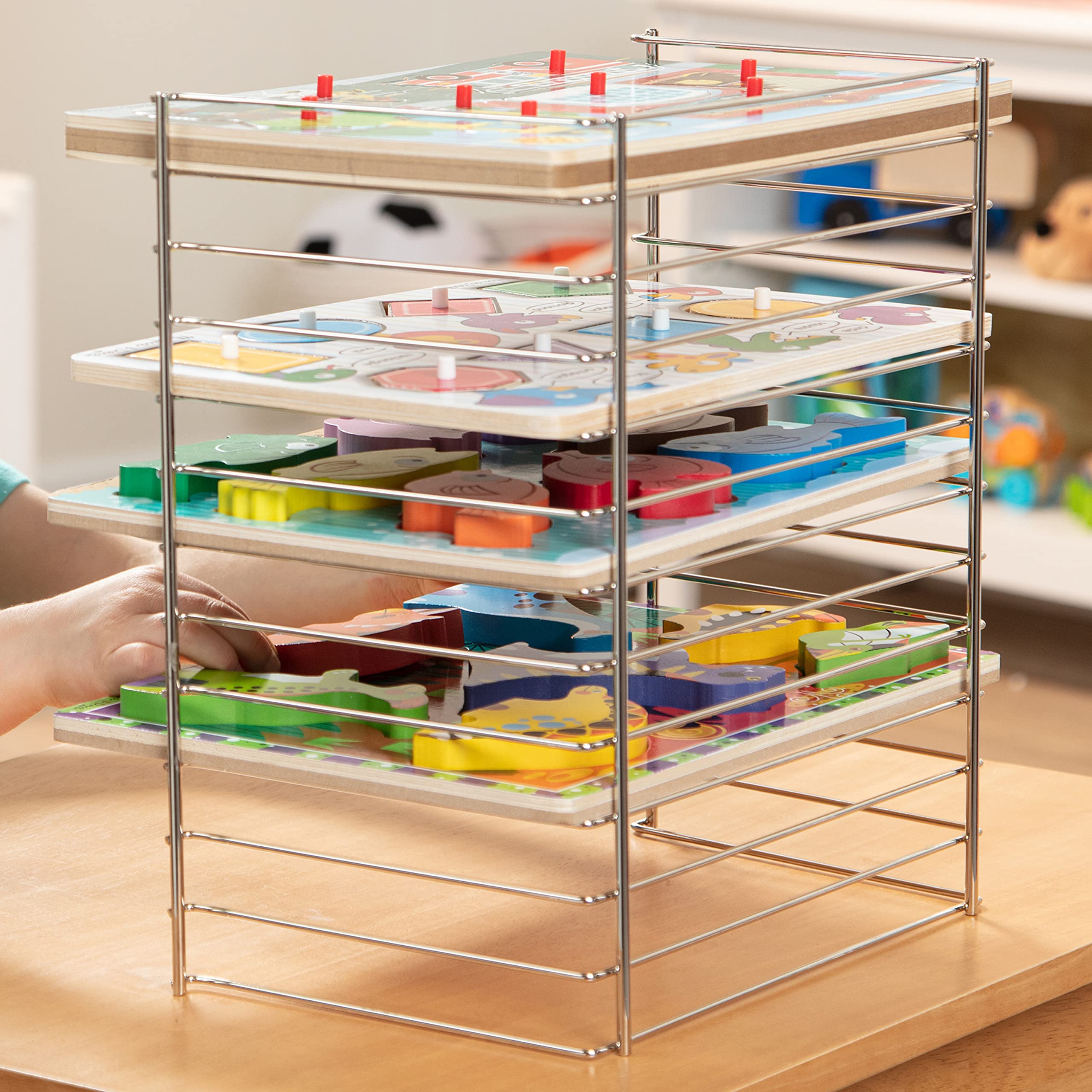 Melissa & Doug Multi-Fit Metal Wire Puzzle Rack 12 inches wide and 0.75 inches deep
