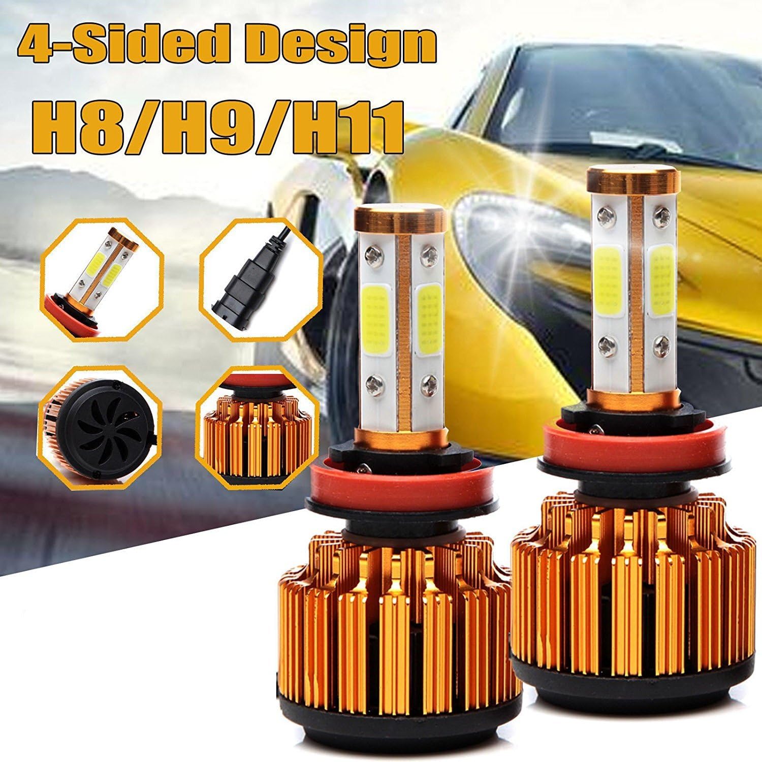 WISWIS 2018 Newest H11 LED Headlight Bulb Low Beam/H9 LED High Beam/H8 LED Fog Light Bulbs - 20000LM 4-Side Super Bright 6000K Pure Cool White Plug n Play Head Light Replacement Kit