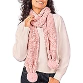 LyzerMia Womens Chenille Scarf with Pompom Winter Knit Warm Scarves for Cold Weather with Gift Box