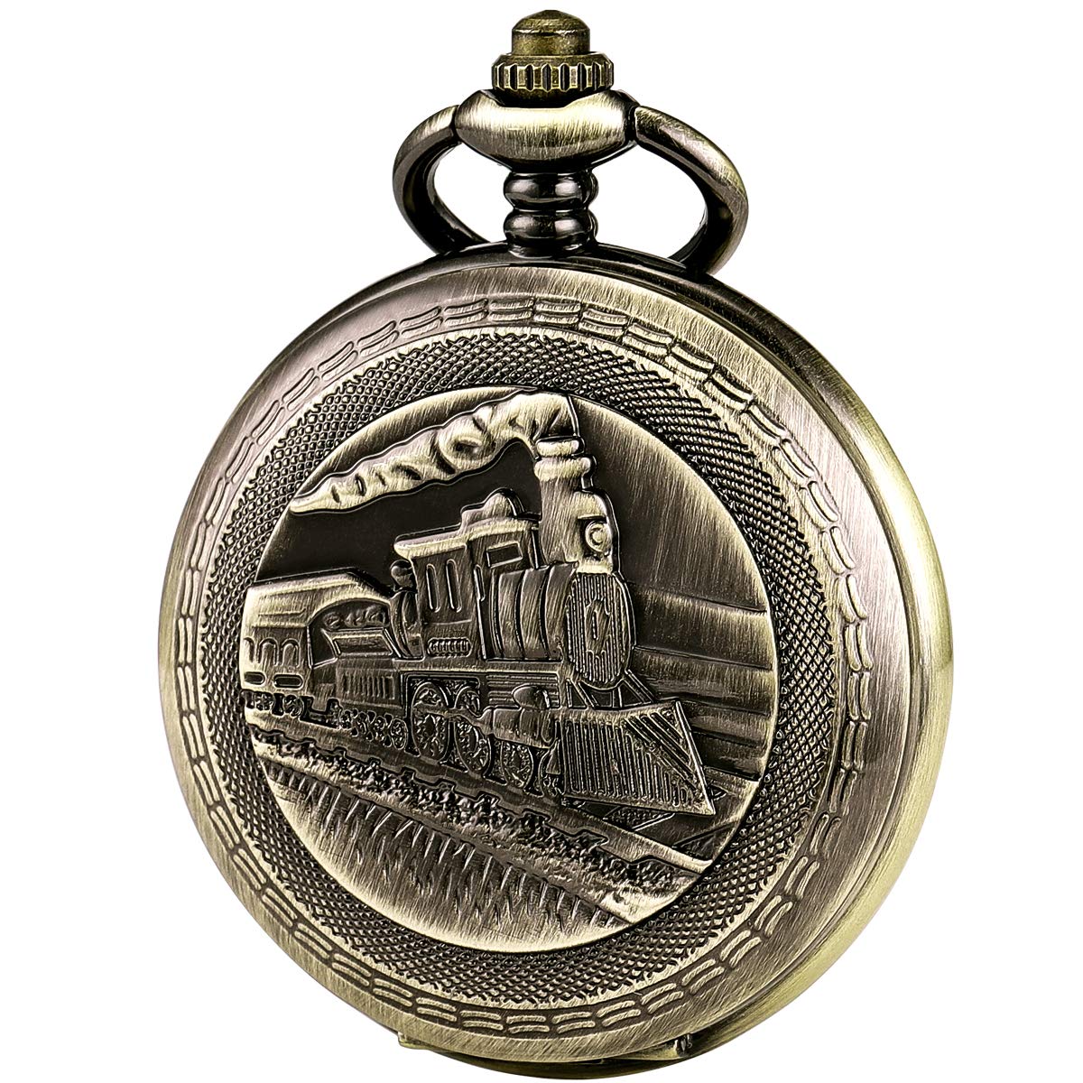 ManChDa Mens Pocket Watch - 3D Steam Train Pocketwatch Mechanical Pocket Watches Automatic FobWatch for Men + Gift Box(Bronze)