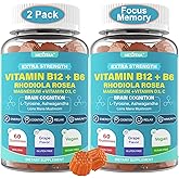 Focus Memory & Energy Gummies, L-Tyrosine + Methyl B12 1000mcg, B6 50mg, D3 C, Lion's Mane Mushroom, for 15+ Students, Office Worker, Multivitamin, Herb Blend for Seniors Brain & Cognition, Sugar Free