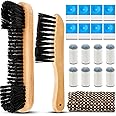 Skyley 19 Pcs Billiards Pool Table Rail Brush Cleaning Kit Pool Table Brush Set with Cue Chalk Cubes Cloth Slip on Cue Tip for Wooden Kit of Billiard Accessories