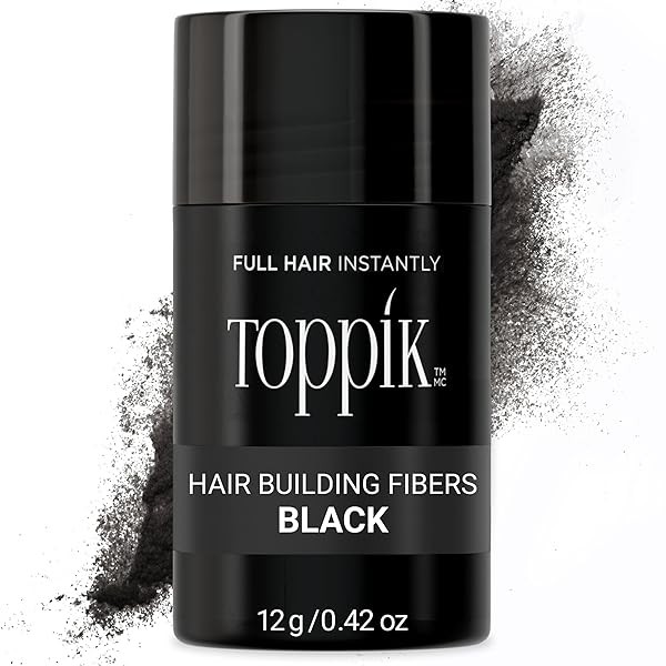TOPPIK HAIR BUILDING FIBERS, BLACK, 12G FILL IN FINE OR THINNING HAIR INSTANTLY THICKER, FULLER LOOKING HAIR 9 SHADES FOR MEN WOMEN
