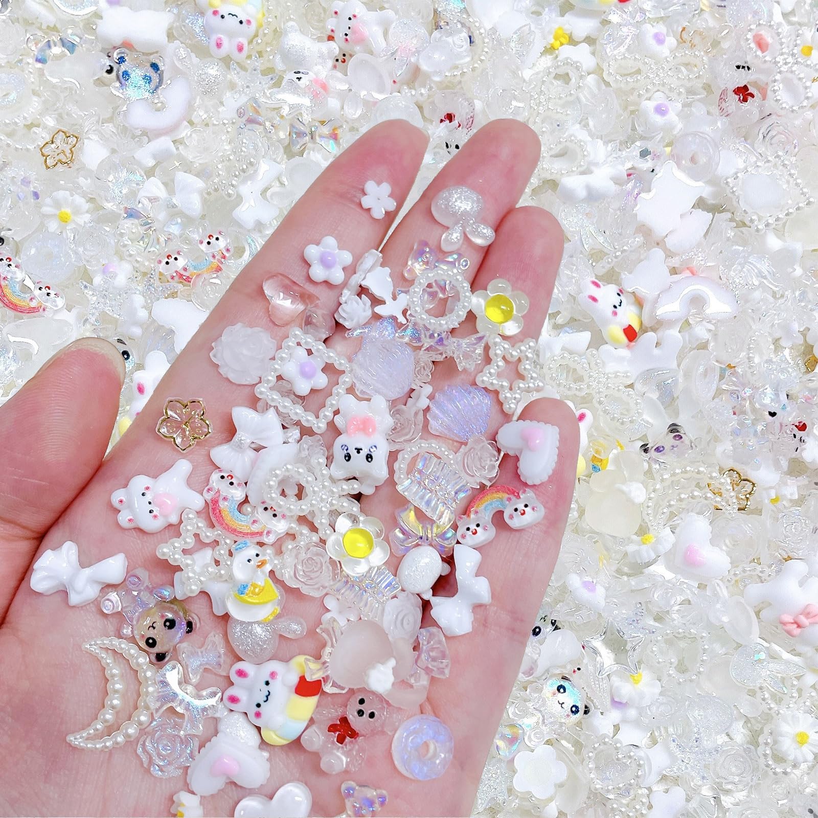 3D Nail Charms,200PCS Mixed Styles Bow Bowknot Pearl Love Heart Nail Gems,Cute Bear Flower Butterfly Resin Nail Art Decorations for Nail Art Design DIY Crafting Jewels Accessories — image 1