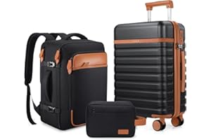 UKEIN Luggage Sets 3 Piece, Carry On Luggage 20In With Spinner Wheels,PC Hardside Suitcase Set with TSA Lock,Durable Carry On Suitcase With Travel Backpack for Men (Black, 3 piece set (20inch))