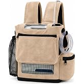 Premium Suede Backpack fit for Inogen Rove 6 &amp; Inogen One G5 ONLY, Cart Strap &amp; Secure Chest Clip - Fits Standard &amp; Extended Batteries/Zippered Bottom &amp; Side Pockets (Light Beige/Tan) (Tan)