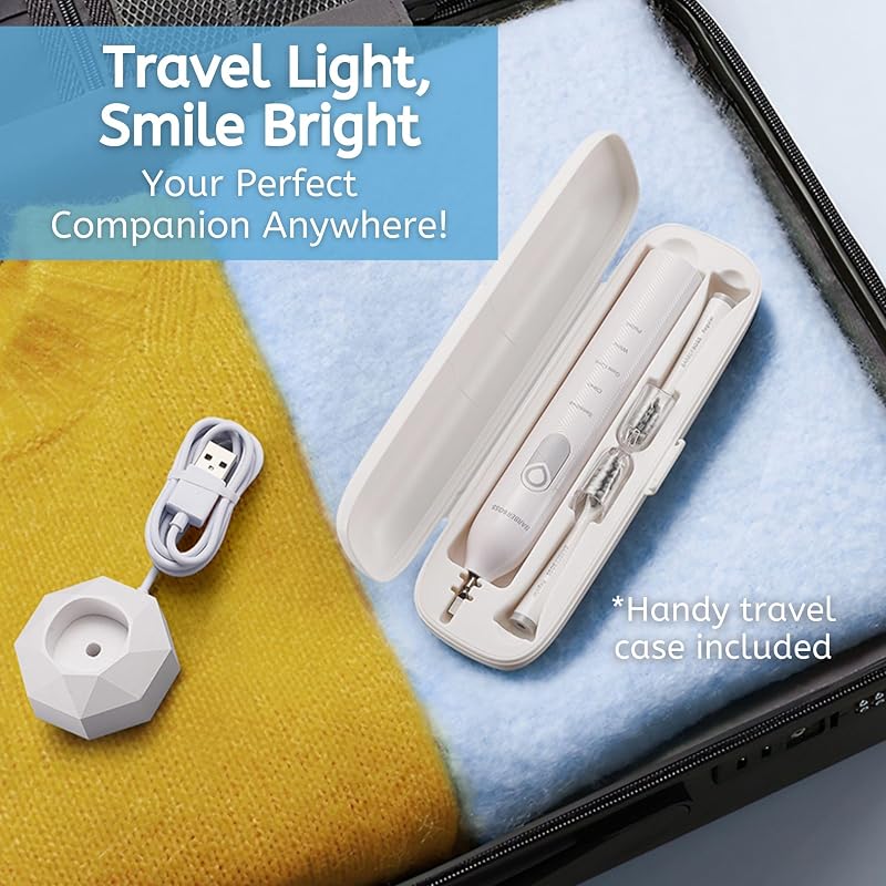 Brosse à dents sonique rechargeable pour adultes, 5 modes de nettoyage, brosse à dents électrique, capteur de pression, 6 têtes de brosse, batterie de 60 jours