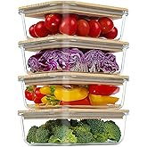 Urban Green Glass Containers with Bamboo Lids, Bamboo Meal Prep Storage Containers with Lids, Oven, Freezer, Microwave Safe, Pack of 4, 35oz